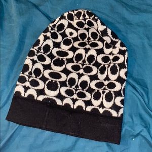 Black and white coach beanie